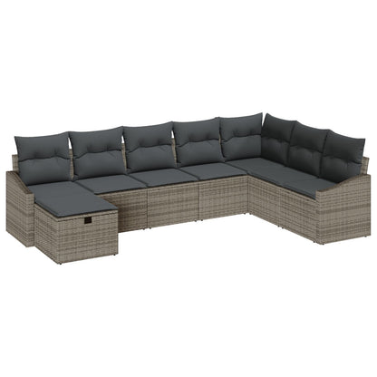 8-Delige Tuinsofa Set Met Kussens Grijs Poly Rattan