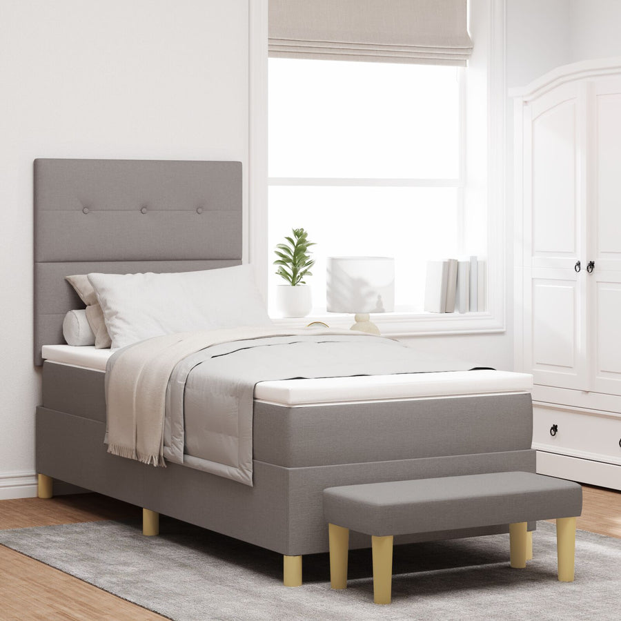 Boxspringbed Met Matras & Bank Stof Taupe 90 x 200 cm Knoopbed