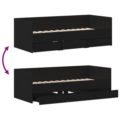 Dagbed Zwart Eiken Bewerkt Hout 90 X 200 Cm Duurzaam Dagbed