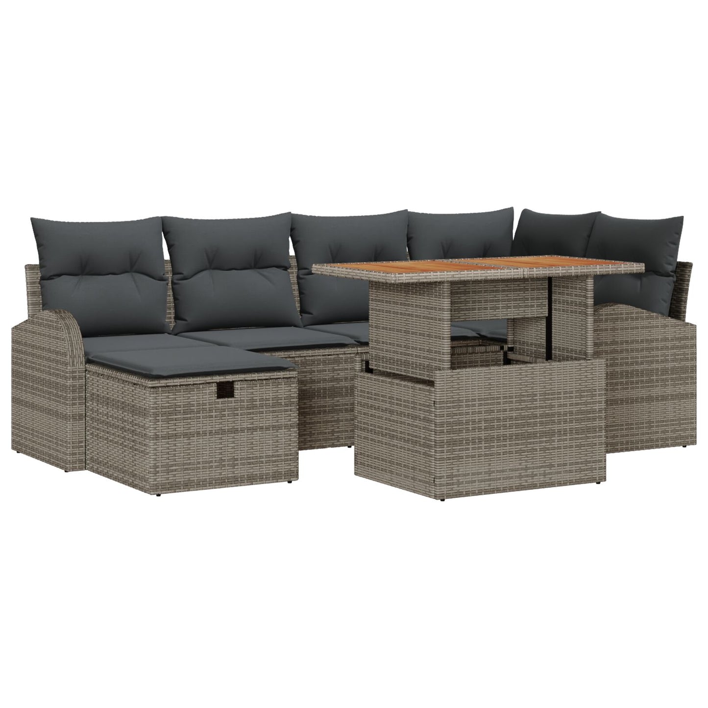 Tuinbank Set Set Van 7 Grijs Riet, Polyester Tuinbank Set