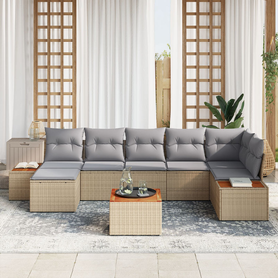 8-Delige Tuinbank Set Met Kussens Beige Poly Rattan Acacia