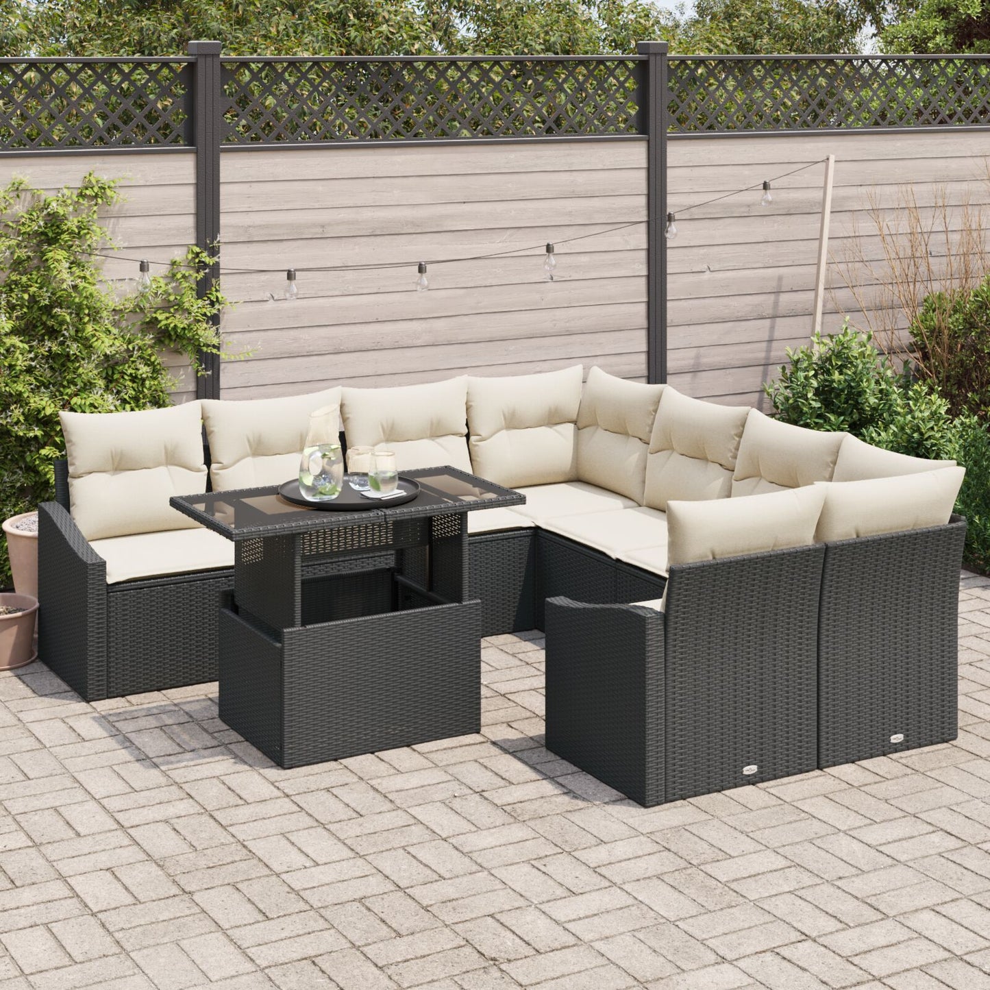 Tuin Sofa Set Set Van 9 Beige, Bruin Rattan, Polyester, Staal