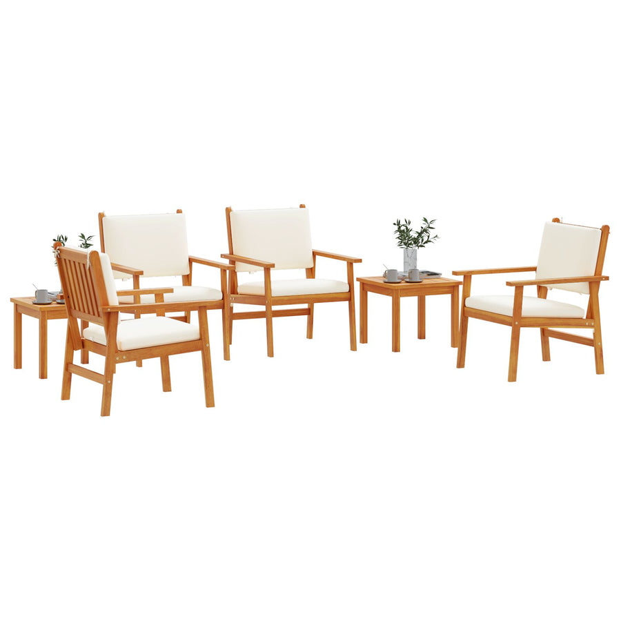 6-Delige Tuin Eetset Met Kussens Van Massief Acaciahout 2x tafel + 4x stoel Crème wit