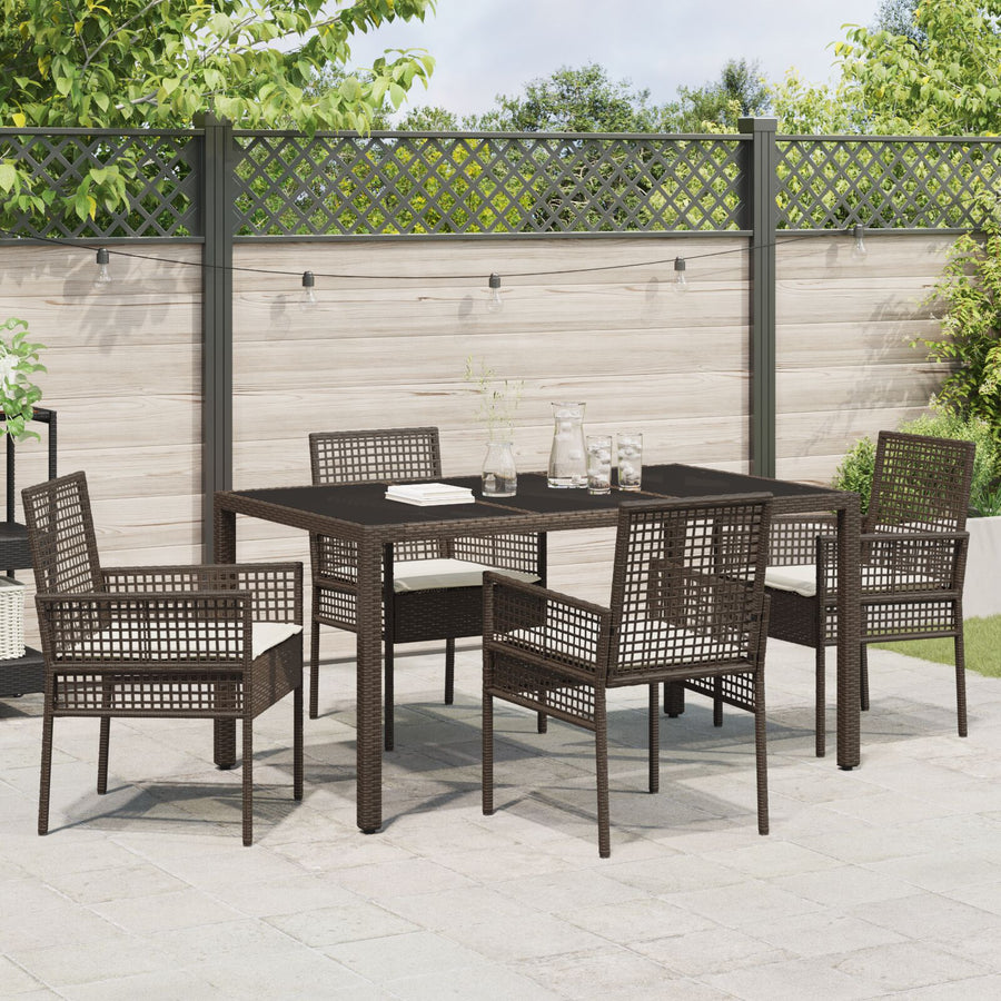 5-Delige Tuin Eetset Met Kussens Bruin Poly Rattan
