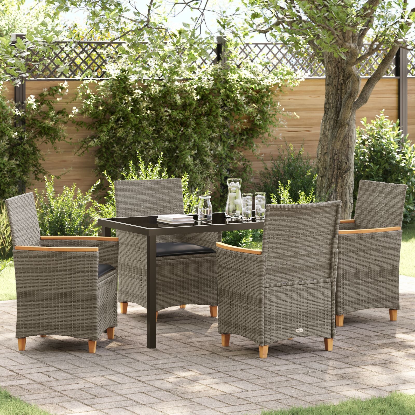 5-Delige Tuin Eetset Met Kussens Grijs Poly Rattan