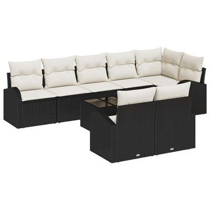 8 Stuk Tuin Sofa Set Met Kussens Bruin Poly Rattan Zwart en crème met tafel