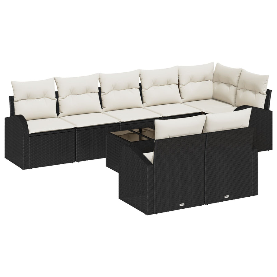 8 Stuk Tuin Sofa Set Met Kussens Bruin Poly Rattan Zwart en crème met tafel