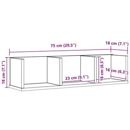 Cd Wandrek Zwart Eiken 75X18X18 Cm Behandeld Hout