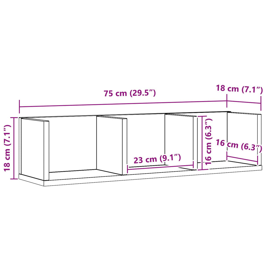 Cd Wandrek Zwart Eiken 75X18X18 Cm Behandeld Hout