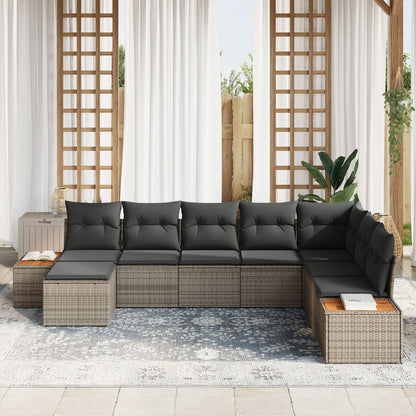 8-Delige Tuinbank Set Met Kussens Grijs Poly Rattan Acacia