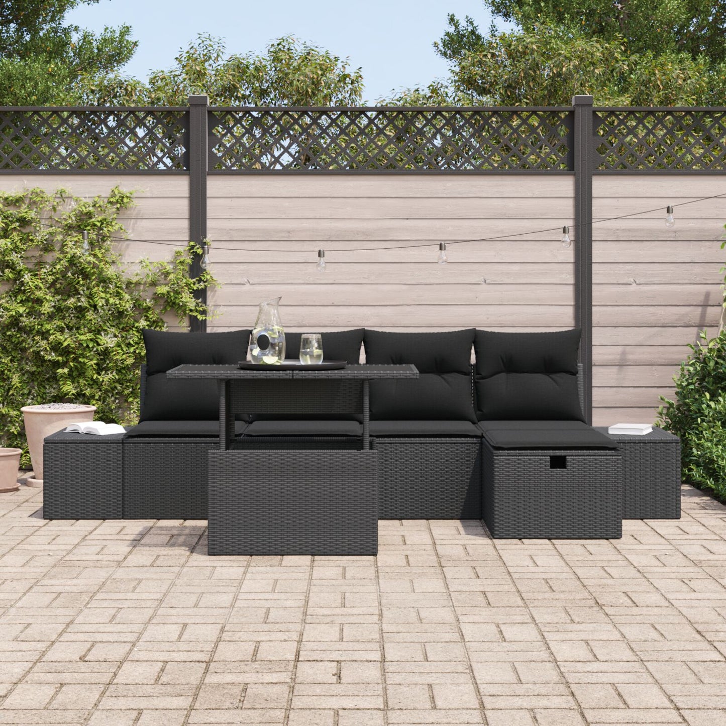 6-Delige Tuin Sofa Set Met Kussens Zwart Poly Rattan Wit