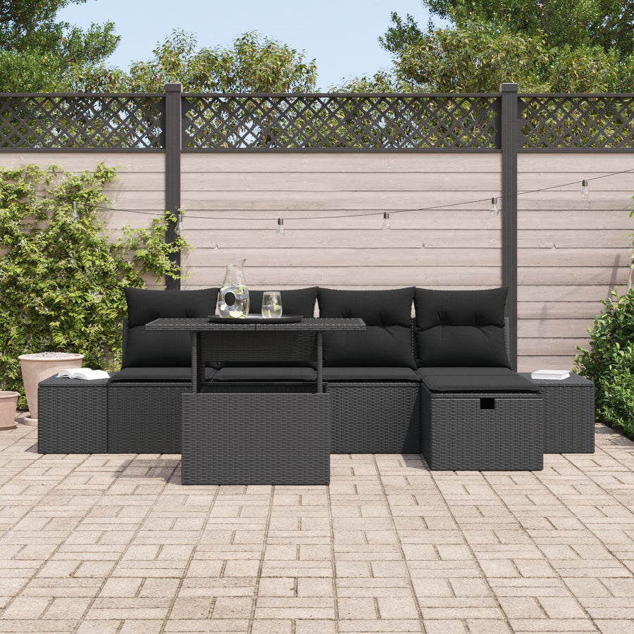 6-Delige Tuin Sofa Set Met Kussens Zwart Poly Rattan Wit