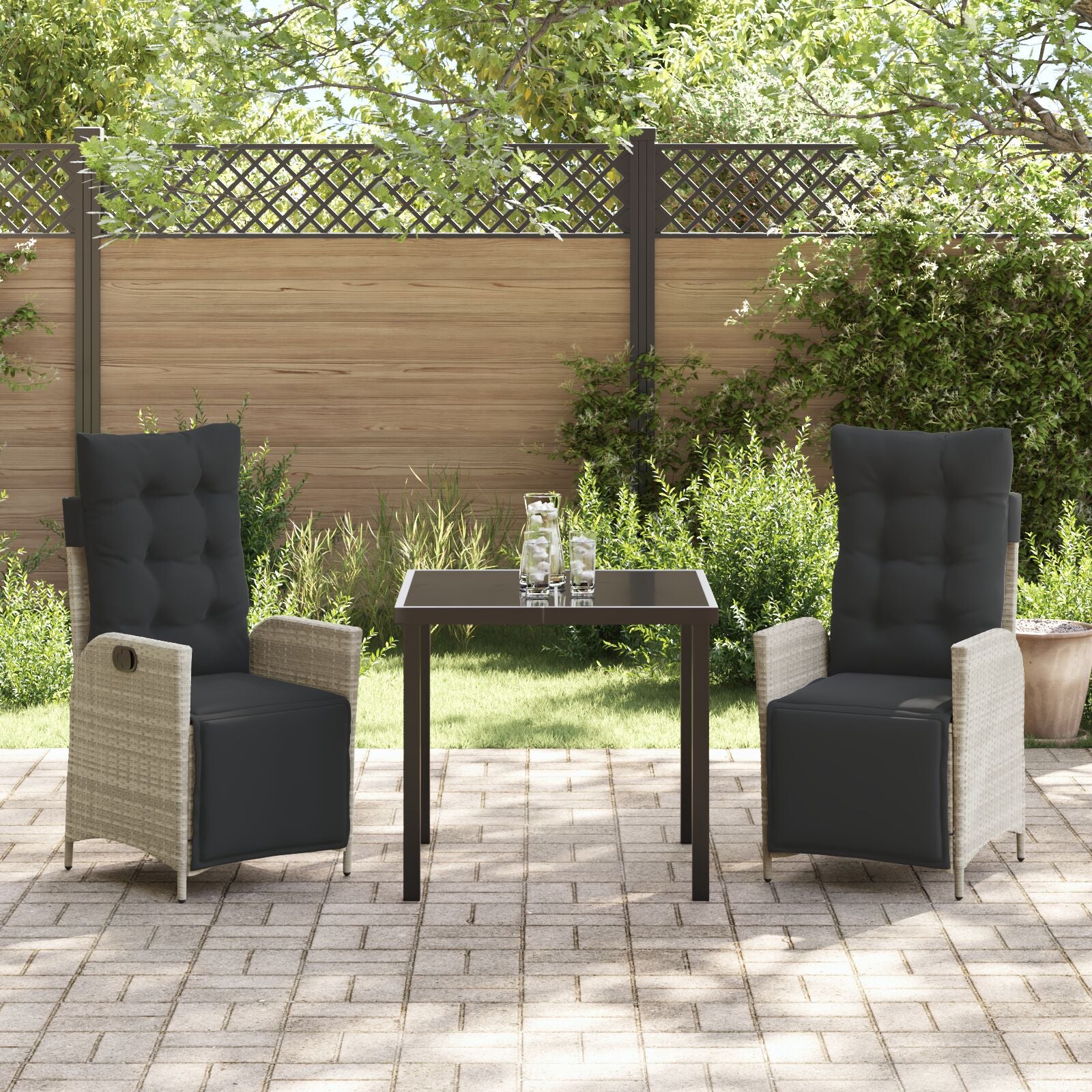 3-Delige Tuin Eetset Lichtgrijs Poly Rattan