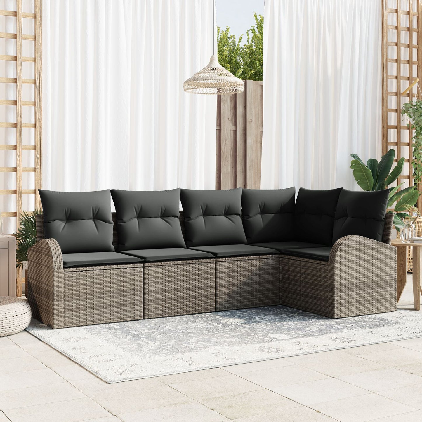 5-Delige Tuin Sofa Set Met Kussens Poly Rattan Grijs zonder tafel