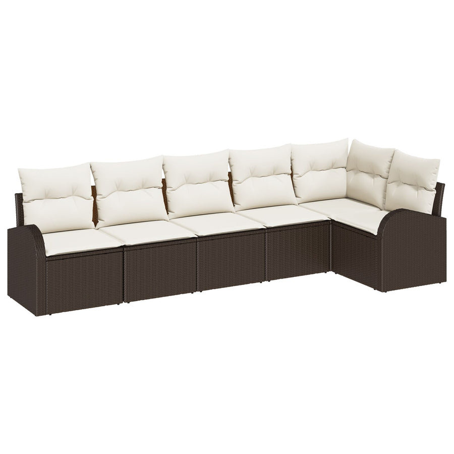 6-Delige Tuin Sofa Set Met Kussens Poly Rattan Bruin en crème zonder tafel