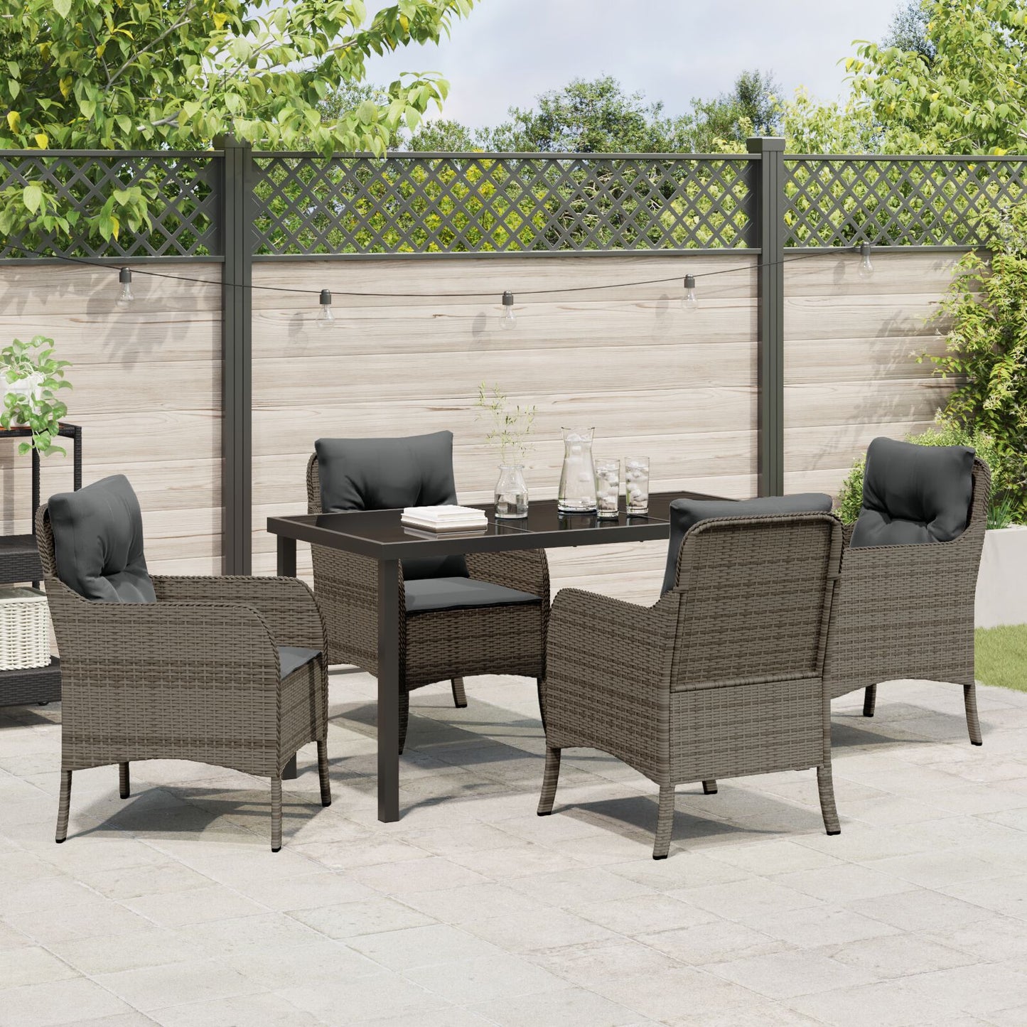 5-Delig Tuin Eetset Met Kussens Grijs Poly Rattan