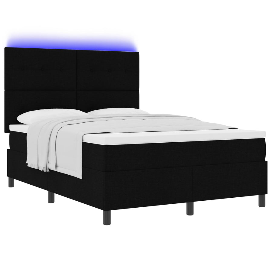 Box Spring Bed Met Matras & Led Stof Zwart 160 x 200 cm Knopen gestoffeerd