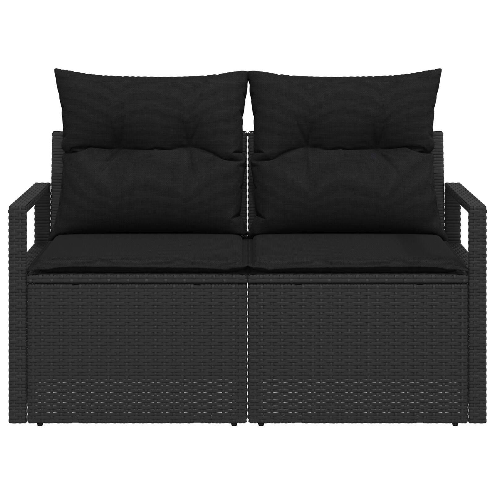 2-Zits Tuinbank En Kussens Poly Rattan Zwart met opslag