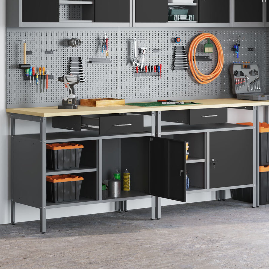 2-Delige Werkbankset Zwart Staal