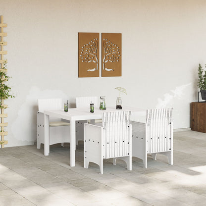5-Delige Tuin Eettafel Set Met Kussens Wit Poly Rattan