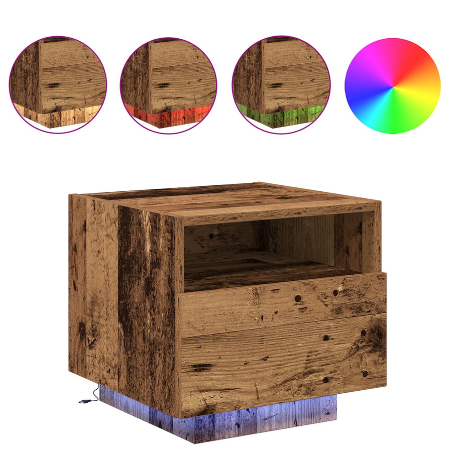 Nachtkastjes Met Led-Lampen 2 Stuks Oude Hout 40X39X37 Cm Oud hout