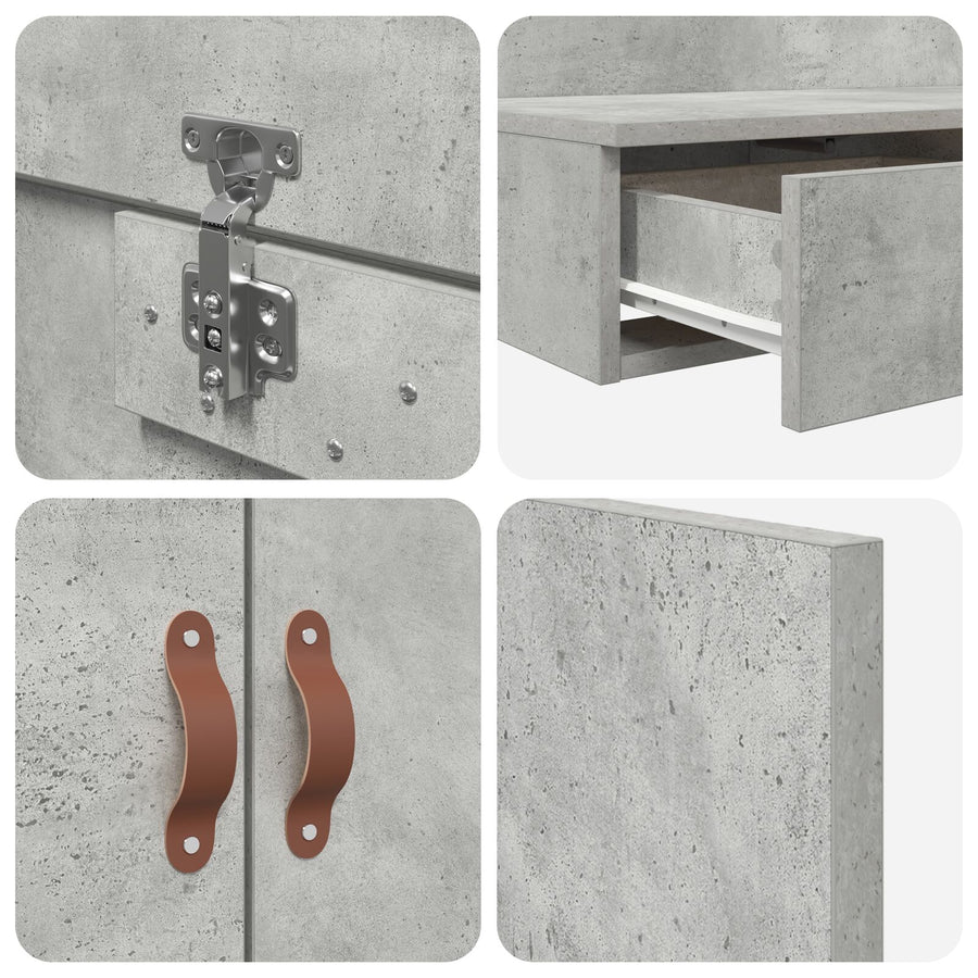 Opbergbedframe Beton Grijs Bewerkt Hout 140 X 190 Cm Artisanaal Eiken