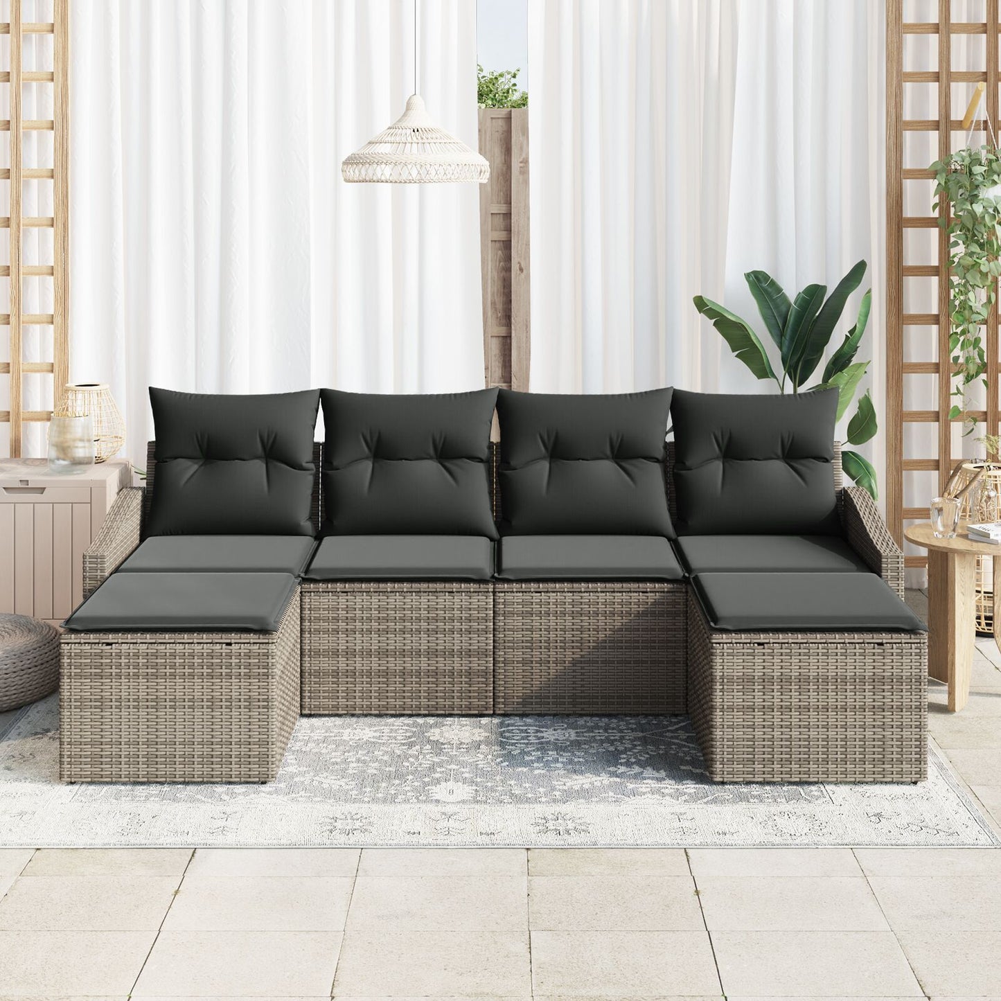 6-Delige Tuin Sofa Set Met Kussens Grijs Poly Rattan