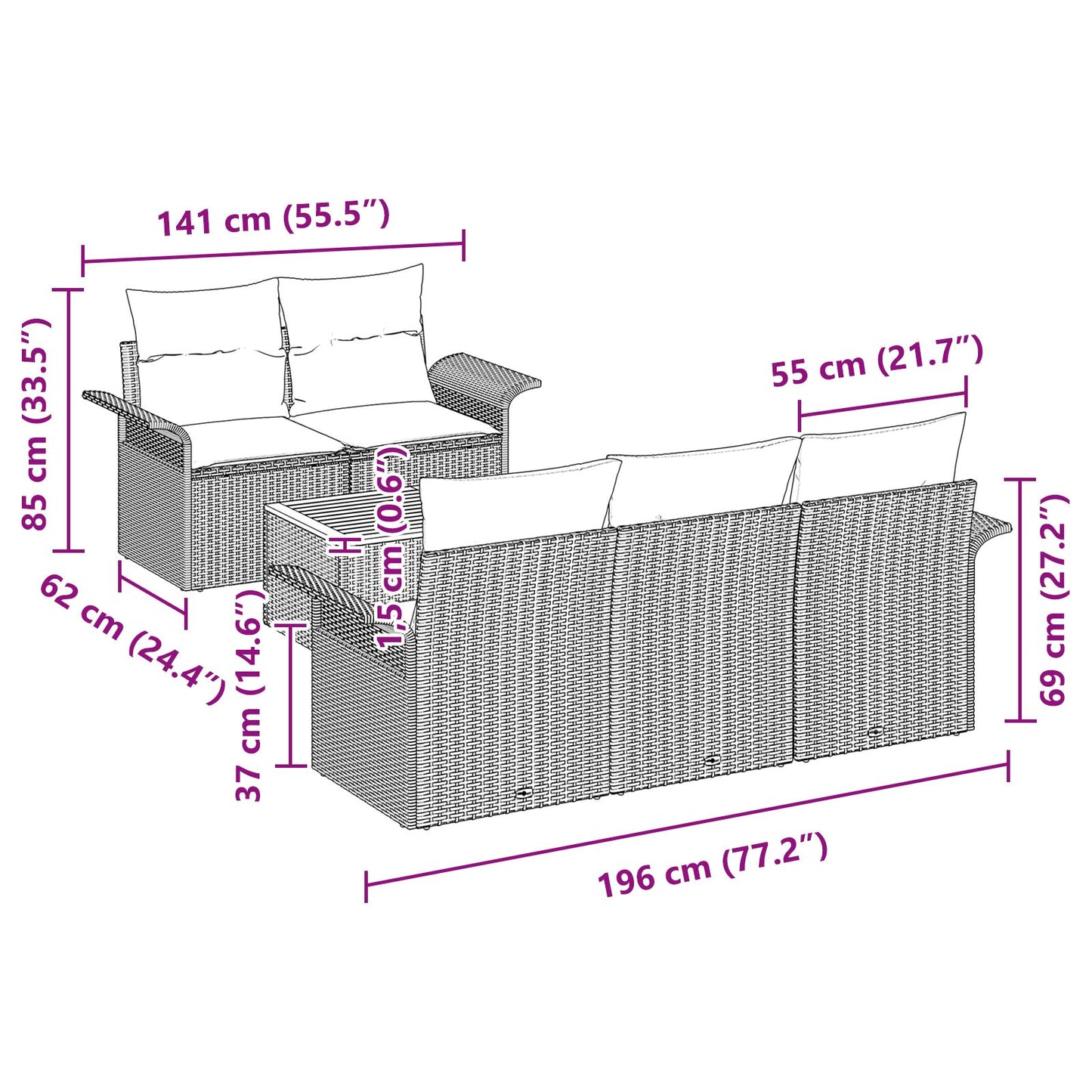 6-Delige Tuin Sofa Set Met Kussens Zwart Poly Rattan Acacia