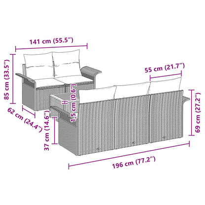 6-Delige Tuin Sofa Set Met Kussens Zwart Poly Rattan Acacia