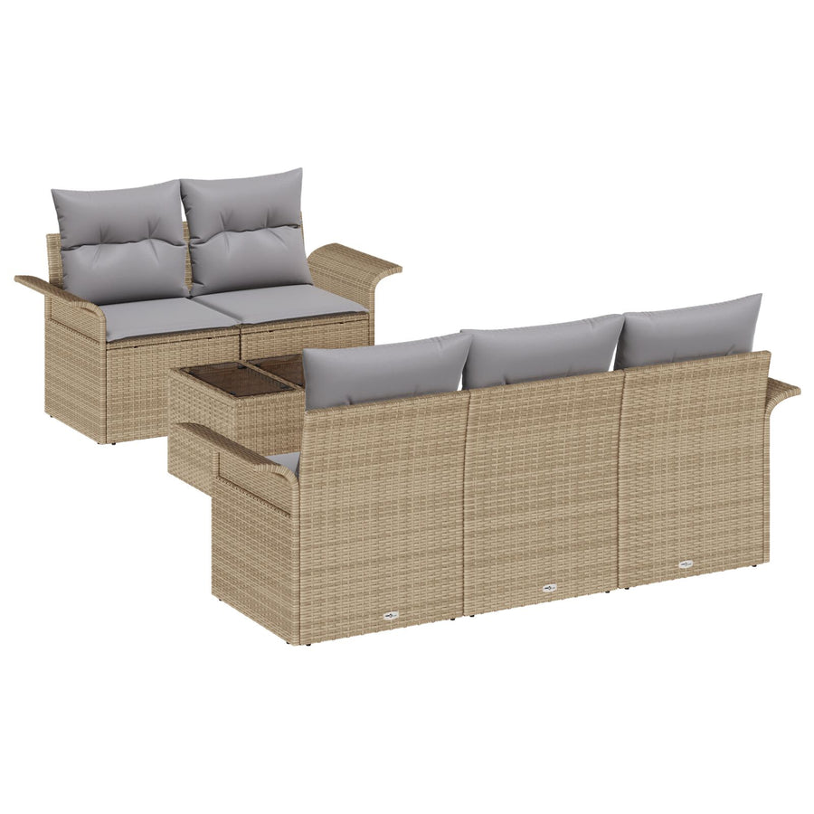 6-delige tuinbankset met kussens Beige poly rattan