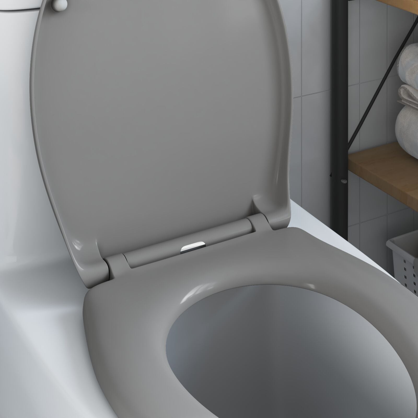 Snelle Ontgrendel Toiletzitting Met Zachte Sluiting Duroplast Grijs