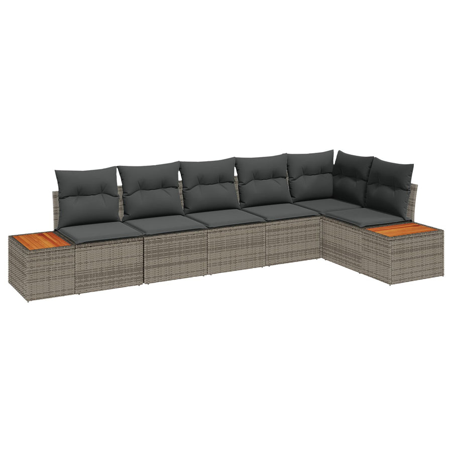 6-Delige Tuin Sofa Set Met Kussens Poly Rattan Acacia Grijs zonder tafel
