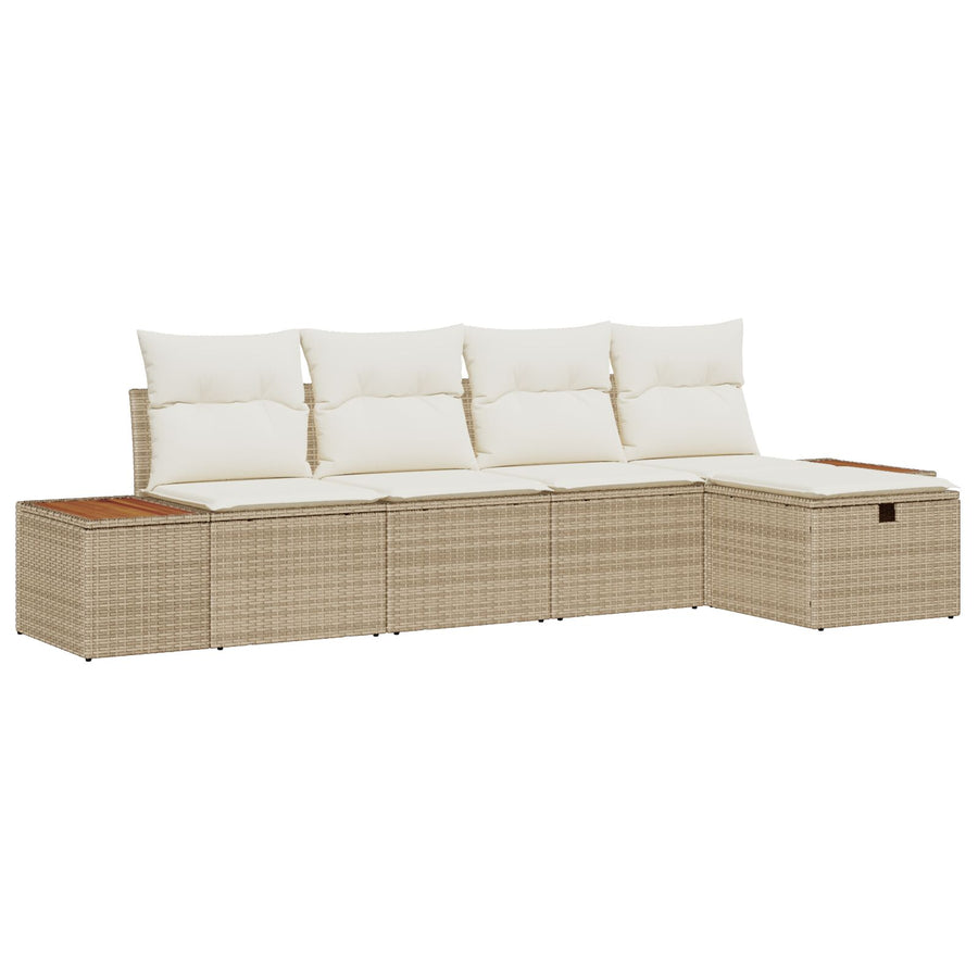 5-Delige Tuinbank Set Met Kussens Beige Poly Riet