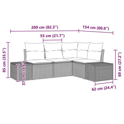 4-Delige Tuin Sofa Set Met Kussens Poly Rattan Zwart en crème zonder tafel