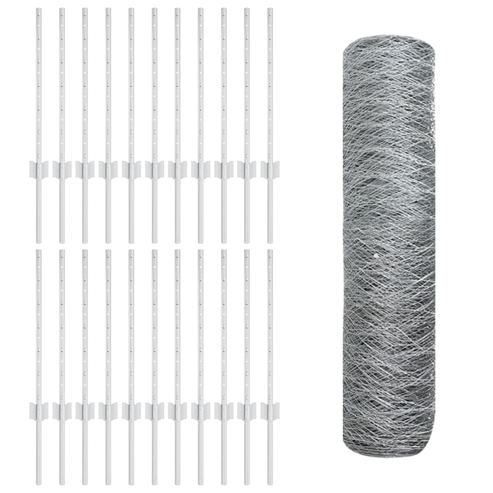 Hekpalen 11 Stuks U-Channel 60 Cm Gegalvaniseerd Staal,  Zeshoekig Hek 0.5X50 M Gegalvaniseerd Staal