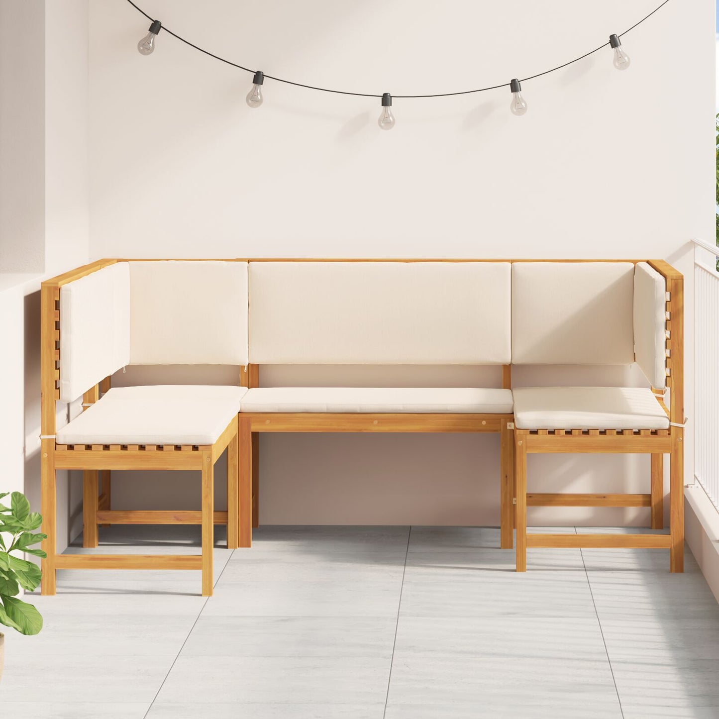 3-Delige Tuinbankset Met Kussens Van Massief Acaciahout Crème wit 2x bank + 1x stoel