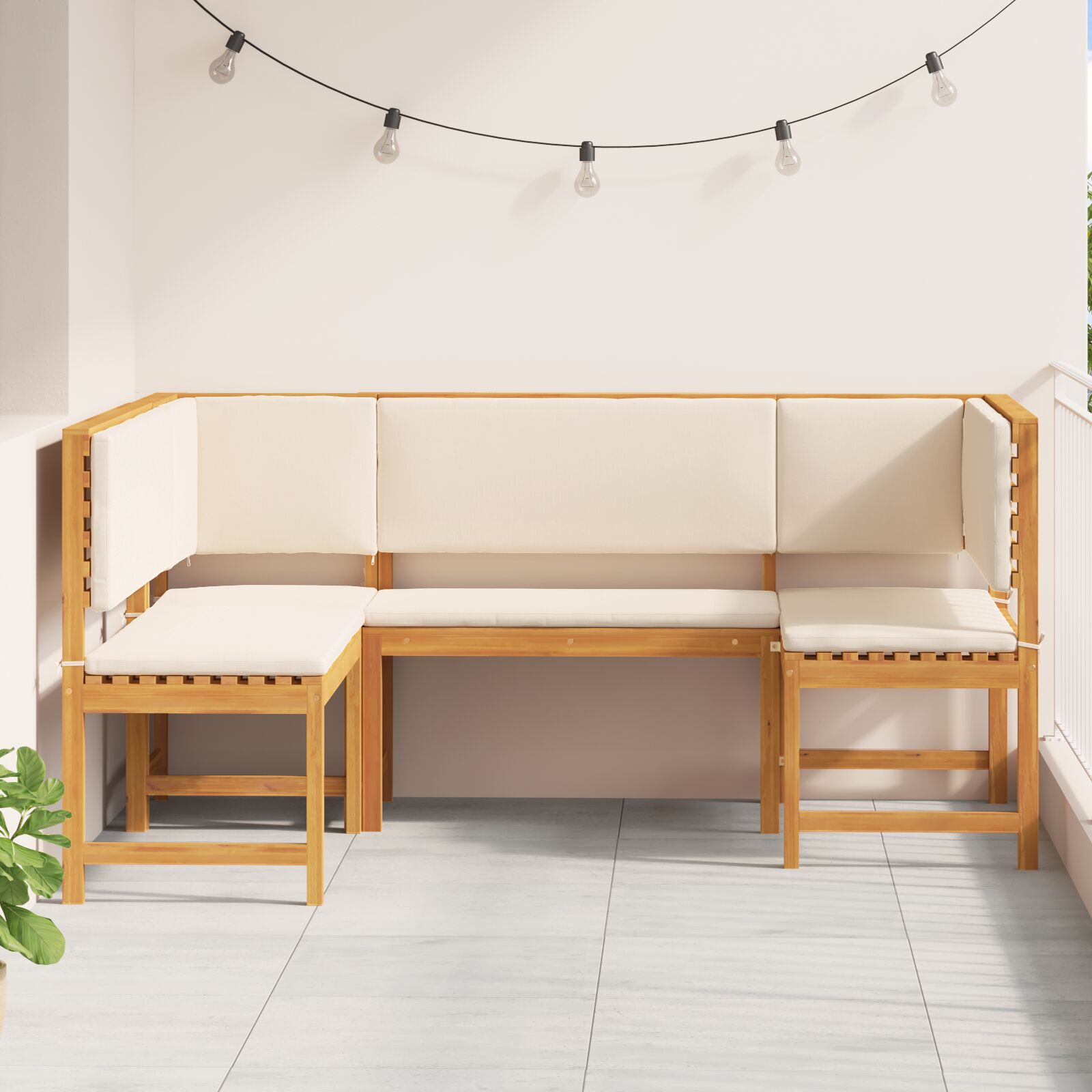 3-Delige Tuinbankset Met Kussens Van Massief Acaciahout Crème wit 2x bank + 1x stoel