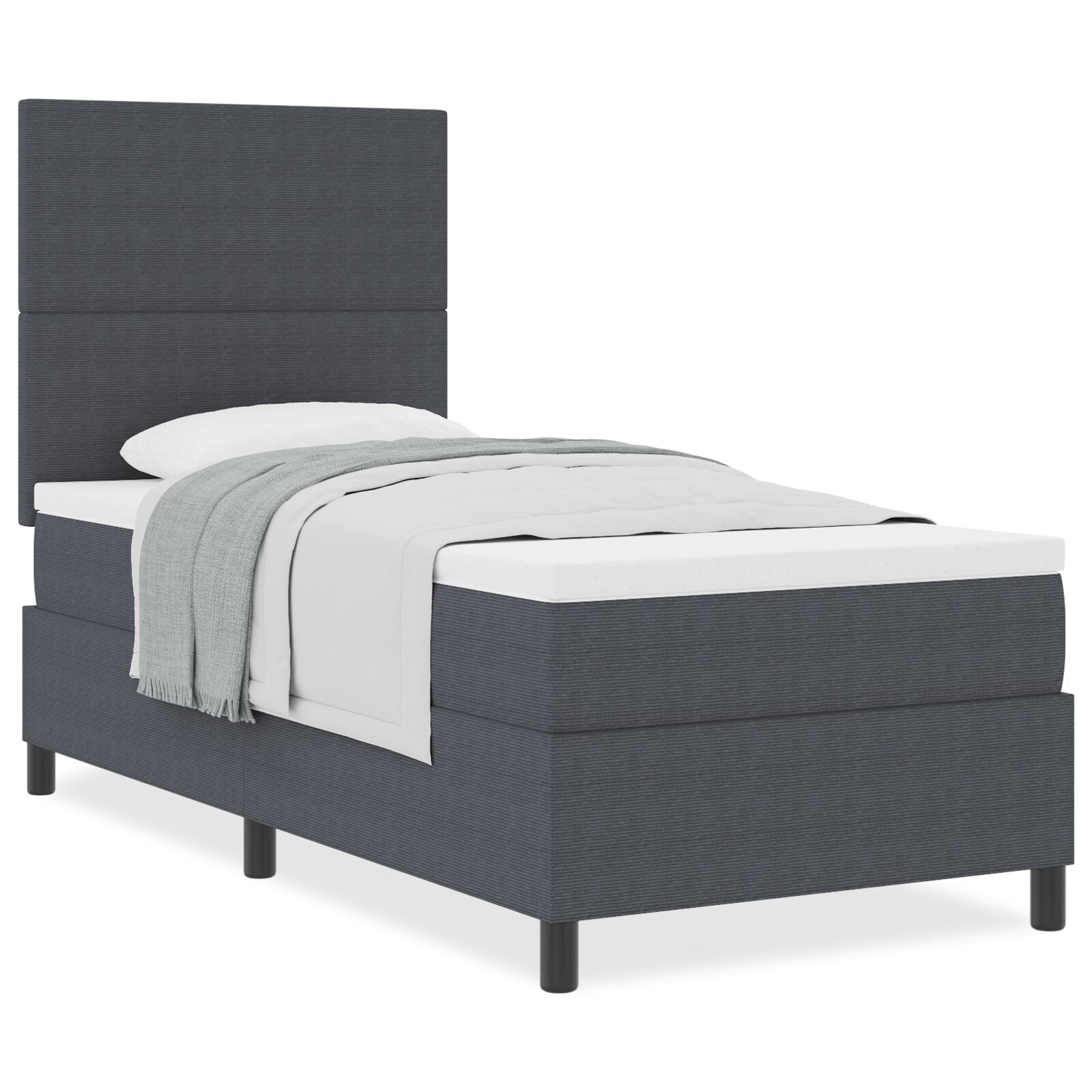 Boxspring Bed Met Matras Donkergrijs 90X200 Cm Corduroy Stof