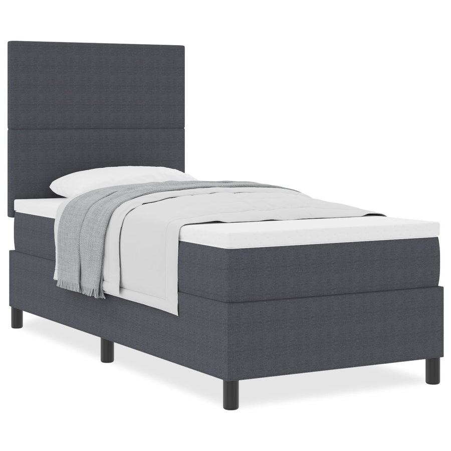 Boxspring Bed Met Matras Donkergrijs 90X200 Cm Corduroy Stof