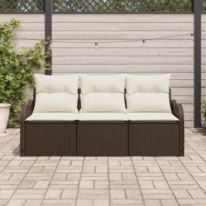 3 Delige Tuin Sofa Set Met Kussens Bruin Poly Rattan