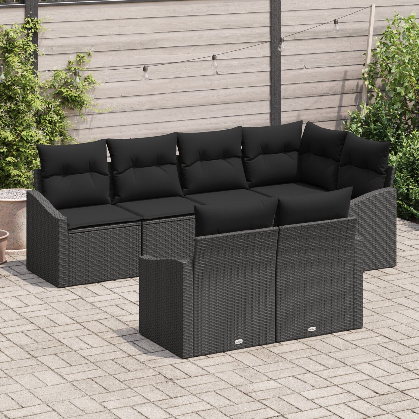 Tuinsofaset 7 Delig Zwart Synthetisch Riet, Polyester Kussens