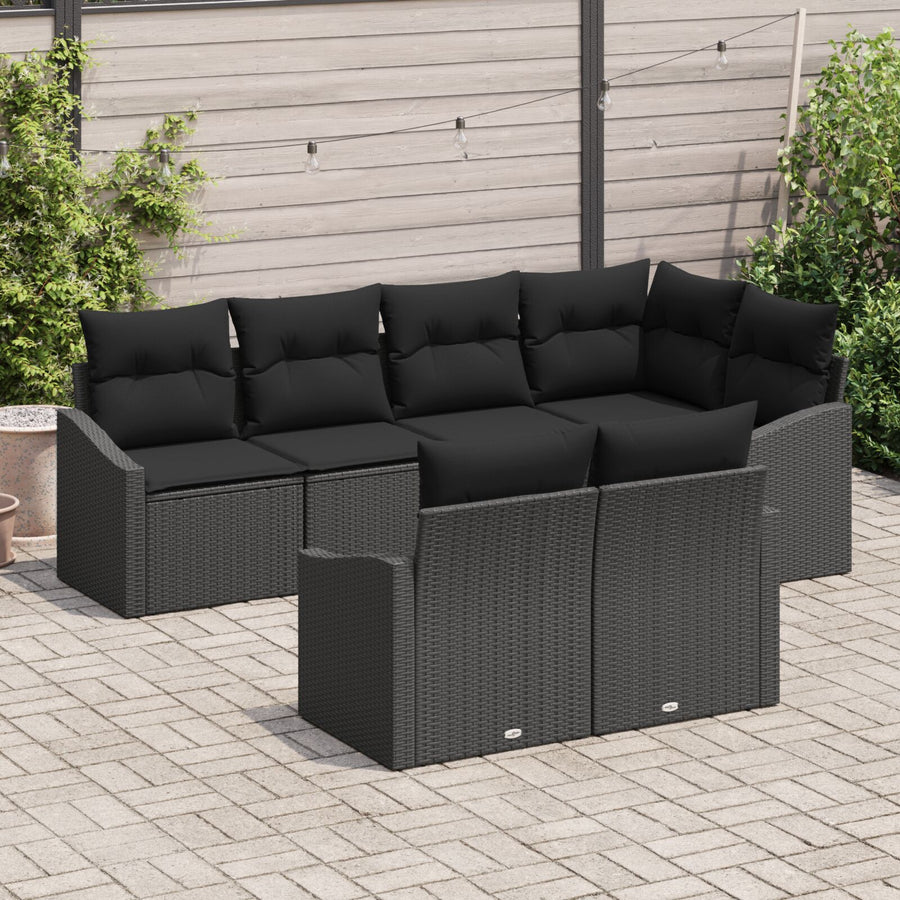 Tuinsofaset 7 Delig Zwart Synthetisch Riet, Polyester Kussens