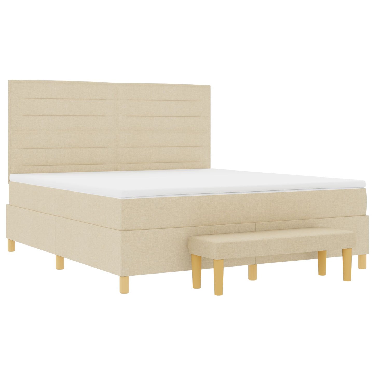 Boxspringbed Met Matras & Bank Stof Crème 180 x 200 cm Lijnen ontwerp