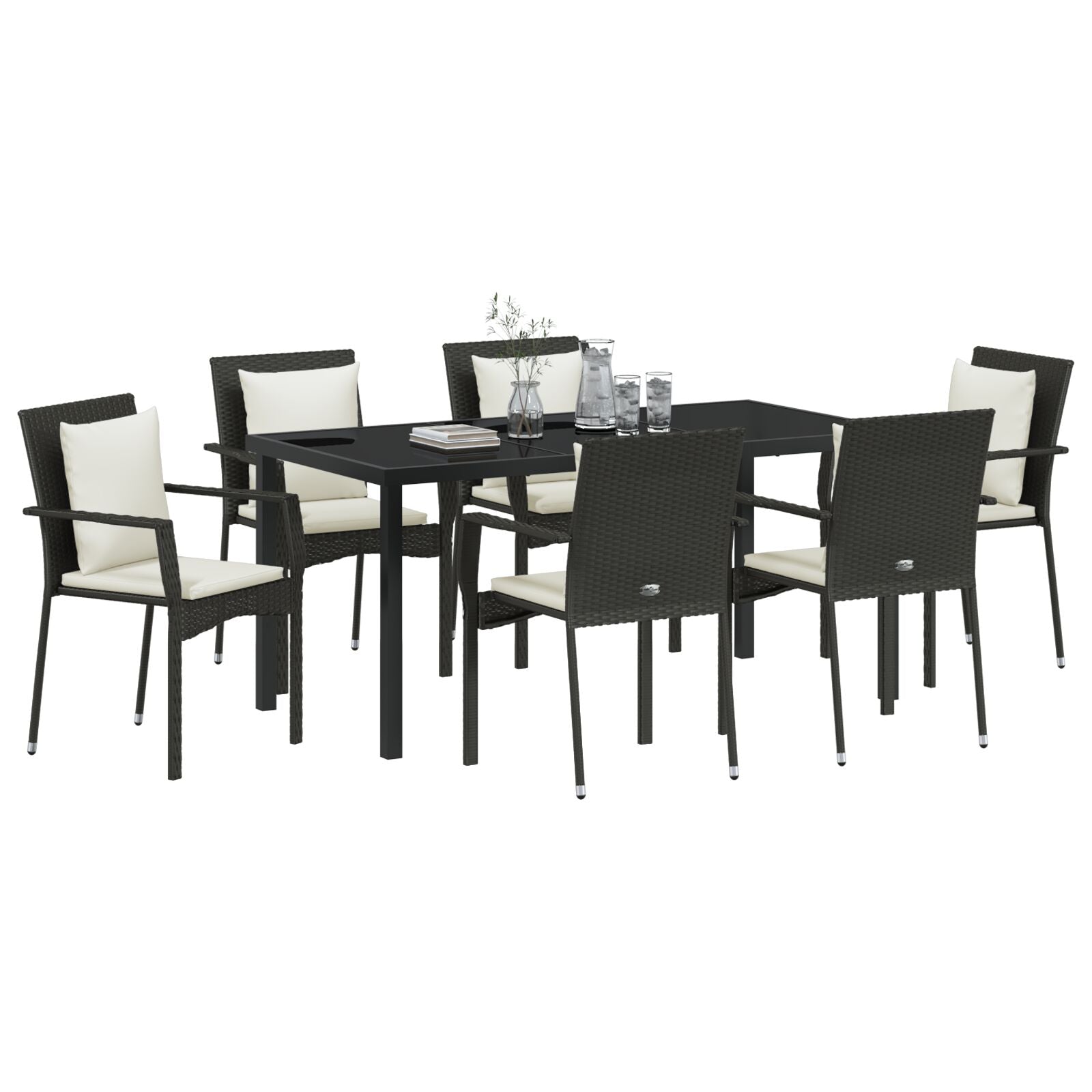 7-Delige Tuinset Met Kussens Zwart Poly Rattan