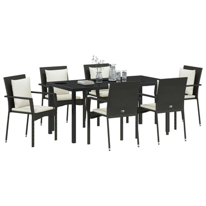 7-Delige Tuinset Met Kussens Zwart Poly Rattan