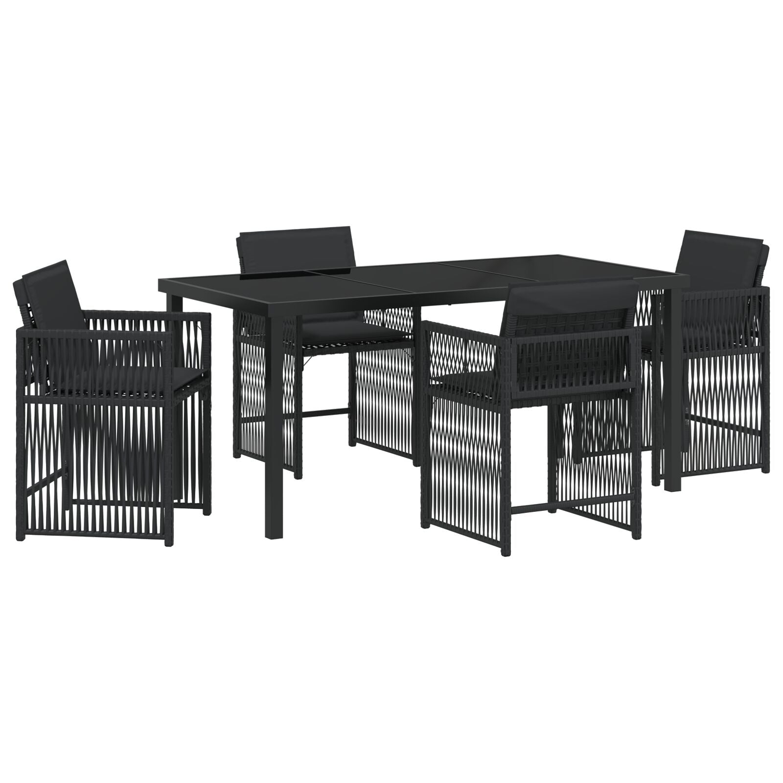 5-Delige Tuindining Set Met Kussens Zwart Poly Rattan