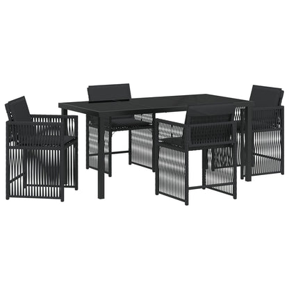 5-Delige Tuindining Set Met Kussens Zwart Poly Rattan
