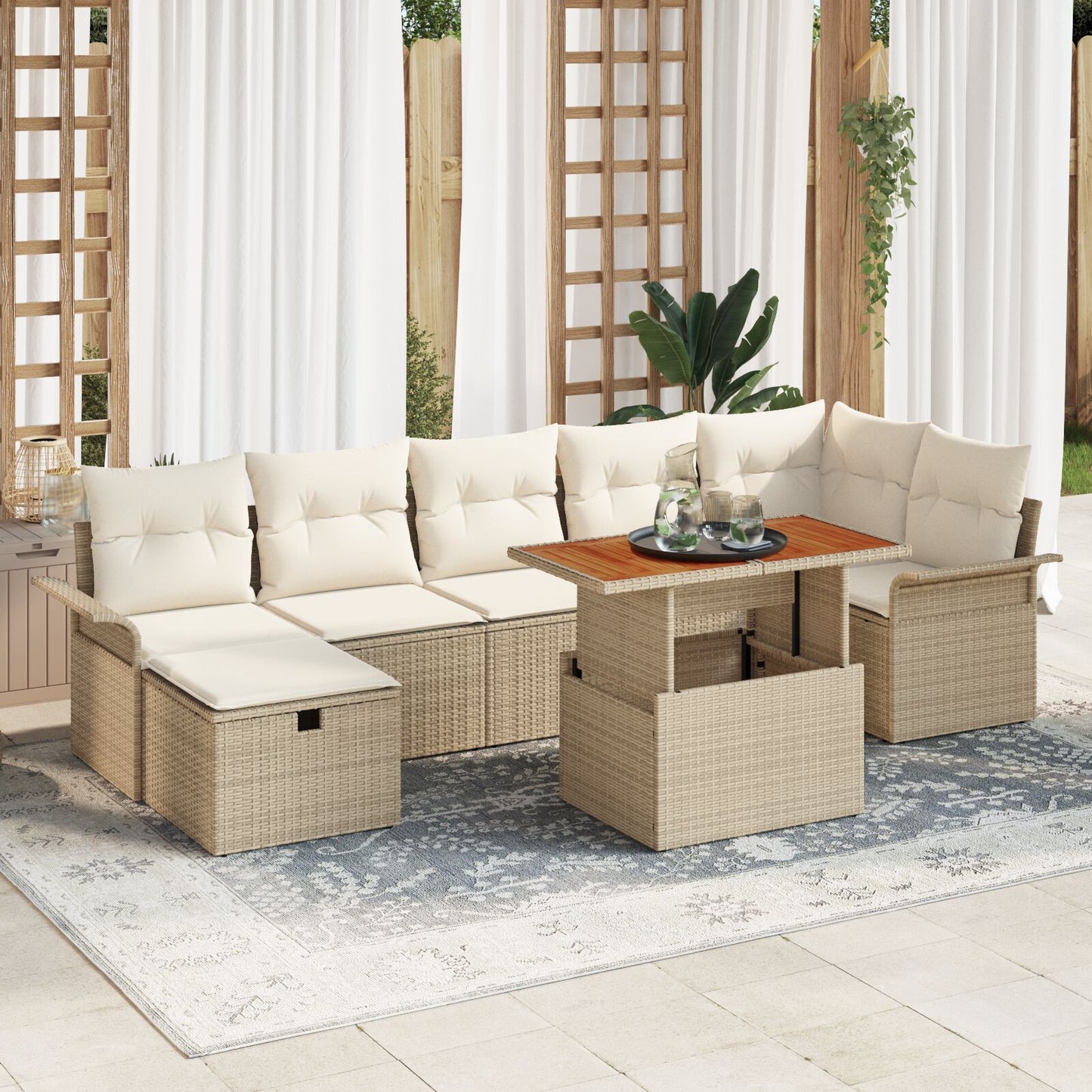 8 Stuk Tuin Sofa Set Met Kussens Beige Poly Rattan