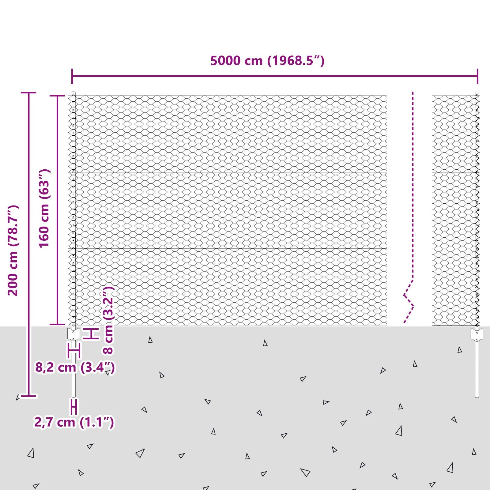 Afscheidingspalen 22 St U-Kanaal Grijs 160 Cm Staal,  Zeshoekige Afscheiding Grijs 1.6X50 M Staal