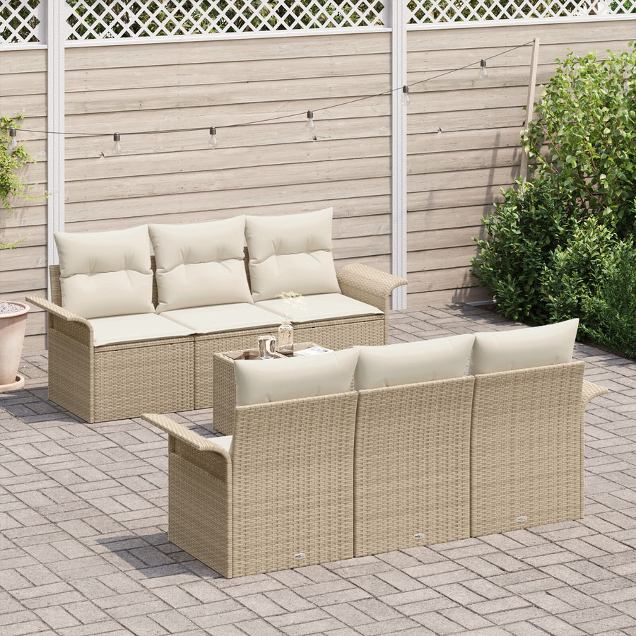 7-Delige Tuinsofa Set Met Kussens Beige Poly Rattan